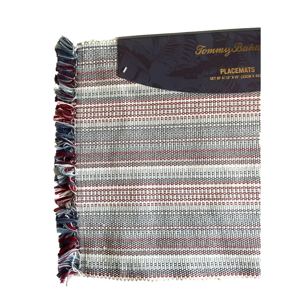 Tommy Bahama 4th of July Fringed Striped Placemats Reversible Washable Set of 4